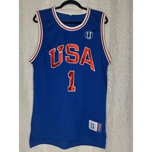 Vintage Uptop USA Basketball Jersey #1‎ Blue Red White Trim Medium
